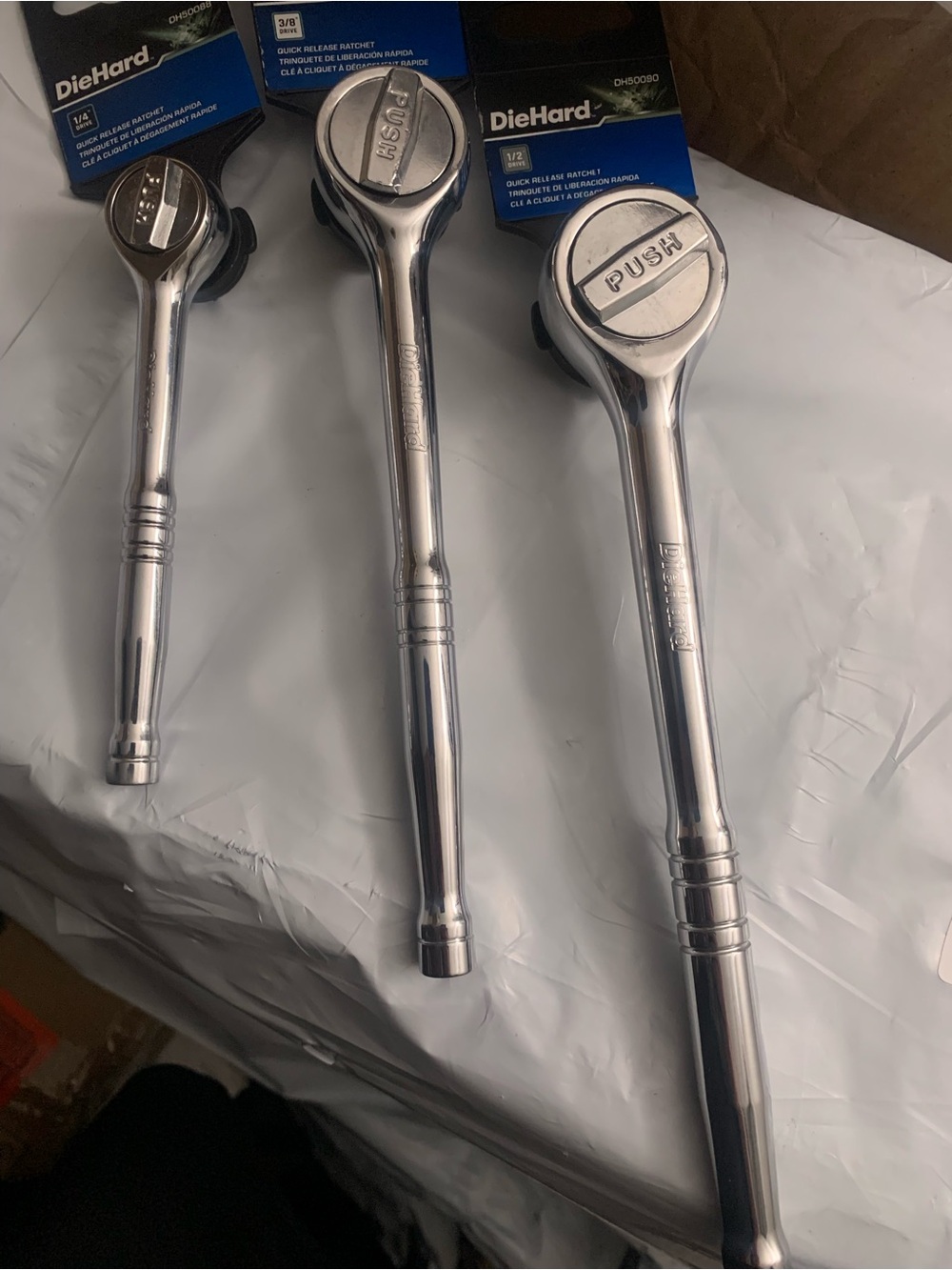 Diehard quick release ratchet set, 1/4”, 3/8” and 1/2”
